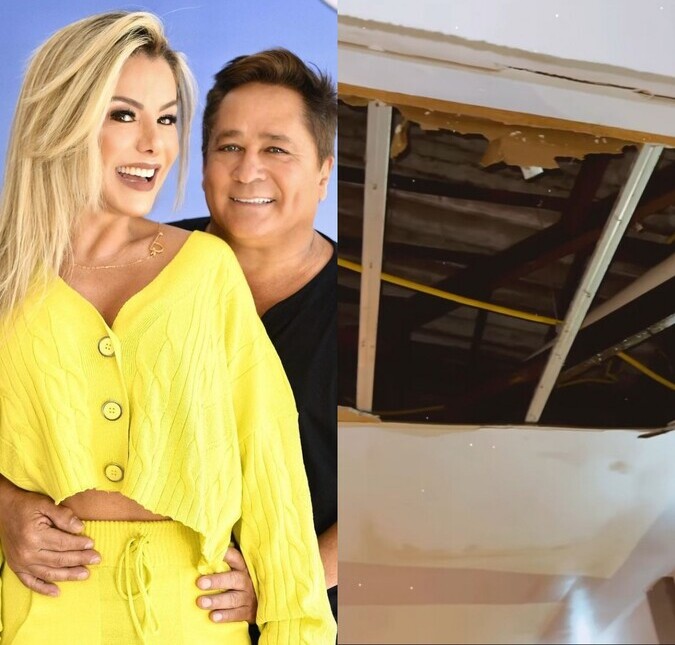 Teto de mansão de Leonardo e Poliana Rocha desaba com chuva