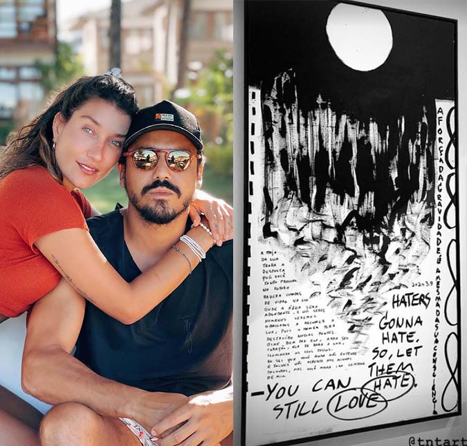 Túlio Dek presenteia Gabriela Pugliesi com quadro que fala sobre <i>haters</i>; confira!