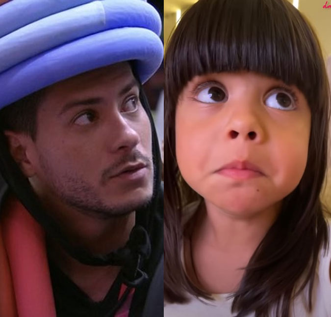 Filha de Arthur Aguiar fica triste ao ver o pai no monstro do <I>BBB22: - Tá muito assustador</i>