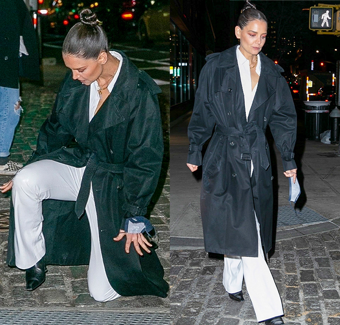 Katie Holmes perde equilíbrio e leva tombo em rua de Nova York