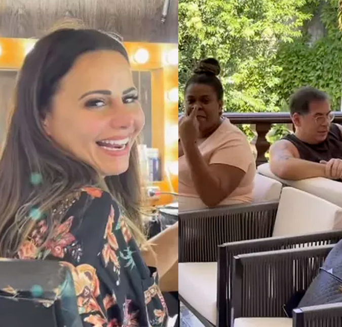 Viviane Araújo é provocada por Cacau Protásio e Leandro Hassum em <I>set</i> de gravação: <I>Gravidinha tem prioridade</i>