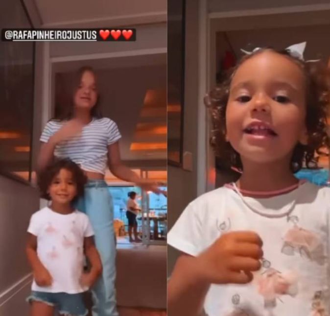 Certa vez, a apresentadora compartilhou nos Stories alguns vídeos das filhas dançando uma versão modificada - e mais animada - da canção infantil Cinco Patinhos. No feed, Ticiane aproveitou para mostrar a pequena Manuella dançando a mesma música, dessa vez sozinha.
