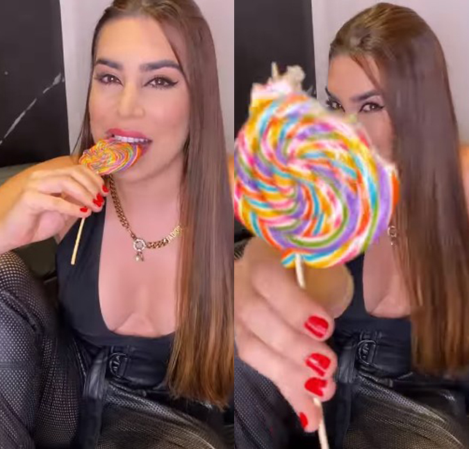 Naiara Azevedo comemora eliminação de Jade Picon do <i>BBB22</i> com vídeo debochado: <i>Pirulito de milhões</i>