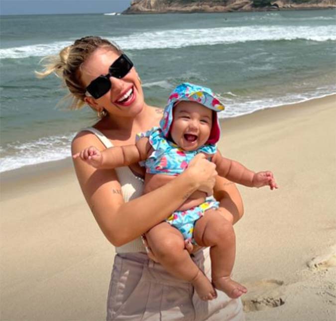 Lore Improta leva filha à praia pela primeira vez e pequena se diverte, confira!