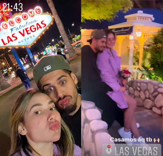 Virginia Fonseca e Zé Felipe formam um dos casais mais queridos das redes sociais. Junto há pouco mais de um ano, os pombinhos decidiram oficializar a união em solo estrangeiro. Viajando com a família e amigos, a influenciadora divulgou nas redes sociais, no dia 12 de abril de 2022, que os dois trocaram as alianças em Las Vegas, nos Estados Unidos. Partiu casar, gente. Já estou pronta, Zé Felipe também. Casar em Vegas é casar assim. Ê, trem! Se eu não estivesse grávida já estaria bêbada [risos], brincou nos Stories. O casal chegou na capela de limousine acompanhado da mãe de Virginia, Margareth Fonseca. Estou tensa. Acho que vou ficar com vergonha, disparou a loira. Logo em seguida, a influenciadora mostrou o altar e o buquê. Vale lembrar que não é a primeira vez que os pombinhos trocam votos, mas sim a terceira. Os pais de Maria Alice já se casaram no civil em Gramado, no Rio Grande do Sul, e depois em Goiânia. E de todos os sonhos, um se realizou hoje! Me casei com o amor da minha vida, prometo ser fiel, te amar e te respeitar até que a morte nos separe!! Como eu sempre digo, te amo infinito e além. Fofos, né?! A seguir, confira os melhores momentos de Zé e Virgínia!
