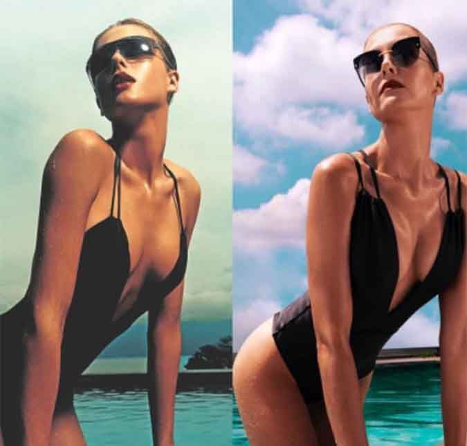 Ana Hickmann recria foto sensual de maiô depois de 20 anos A apresentadora foi muito elogiada por seu marido: Cada vez mais linda!