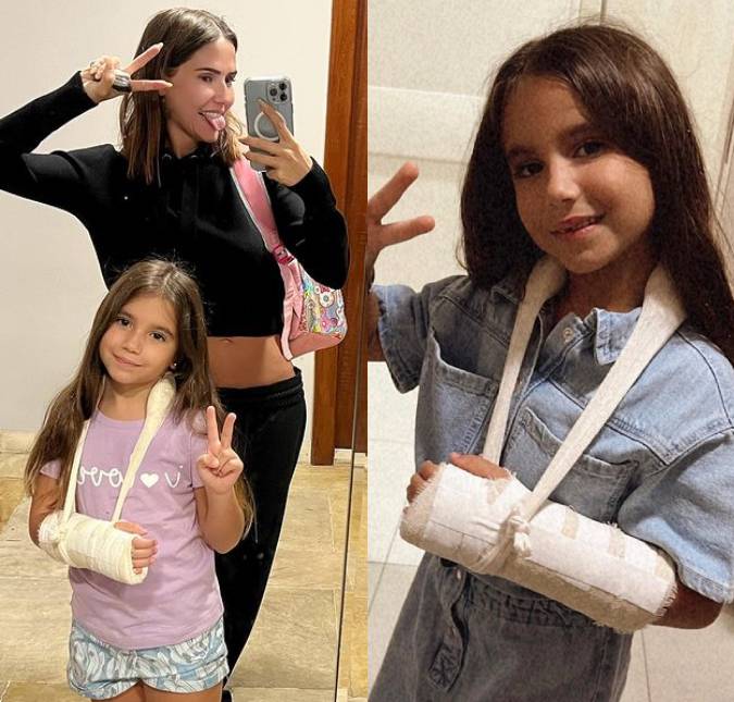 Deborah Secco compartilha foto da filha com braço engessado e confessa: <I>Nem chorou</i>