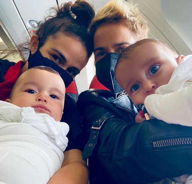Nanda Costa comenta sobre perrengues para viajar com as filhas gêmeas: <I>O desafio é conciliar a mamada com a decolagem</i>