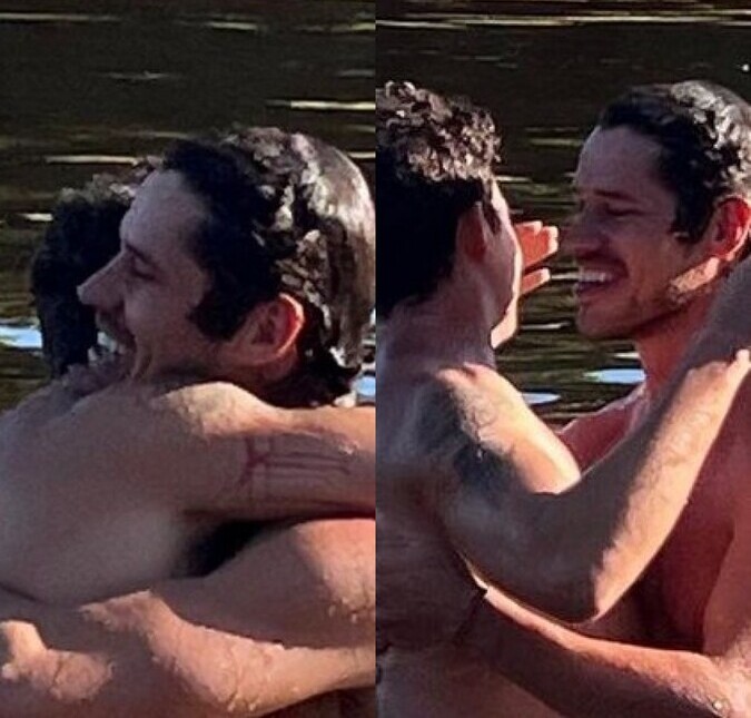 Silvero Pereira toma banho de rio com José Loreto no Pantanal e brinca: <i>Tive meu dia de Guta e Tadeu</i>