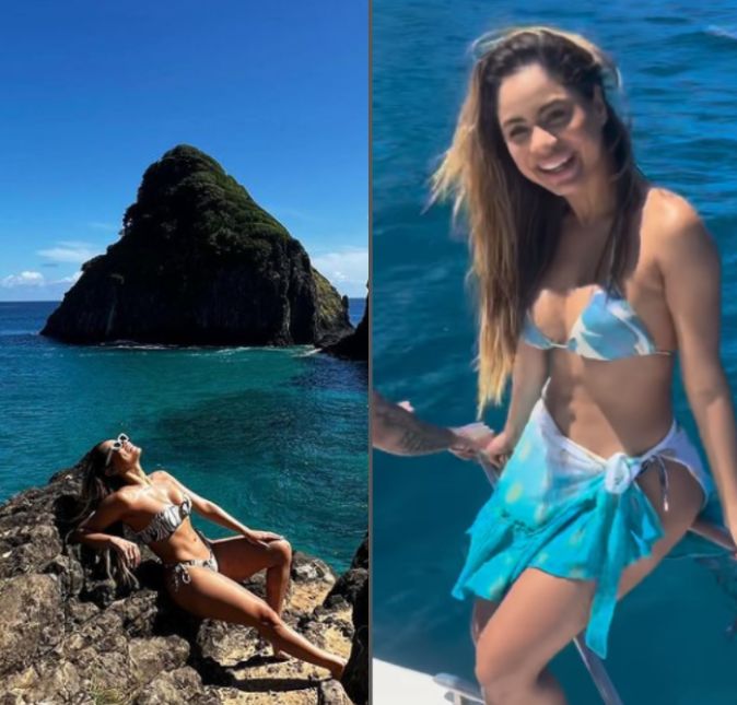 Lexa que está aproveitando alguns dias de folga em Fernando de Noronha, compartilhou em suas redes sociais dois modelitos que escolheu para os dias de calor. O primeiro, a cantora apareceu posando na beira de um barco e usou um biquíni nas cores branca e azul clarinho, junto com uma saia curtinha amarrada de ladinho com as mesmas cores. No dia seguinte, Lexa desceu do barco e aproveitou para posar no meio de um monte de pedras usando um biquíni tomara que caia nas cores preto e branco. Linda!