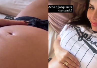 Viviane Araújo exibe barriga de grávida e mostra bebê chutando: <I>Joaquim está crescendo</i>