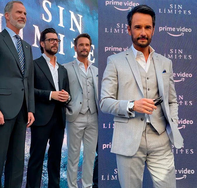 Em Madrid, Rodrigo Santoro posa ao lado de astro de <I>La Casa de Papel</i> e rei da Espanha