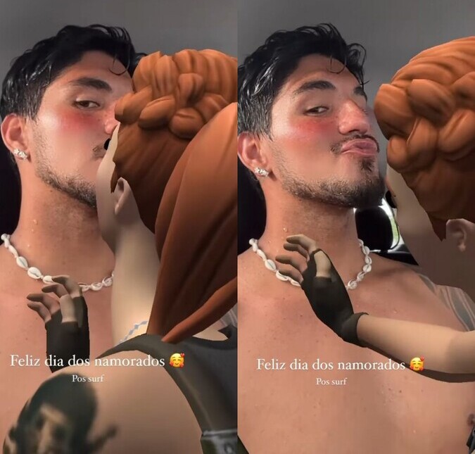 Solteiro, Gabriel Medina aparece beijando <i>namorada virtual</i> no Dia dos Namorados