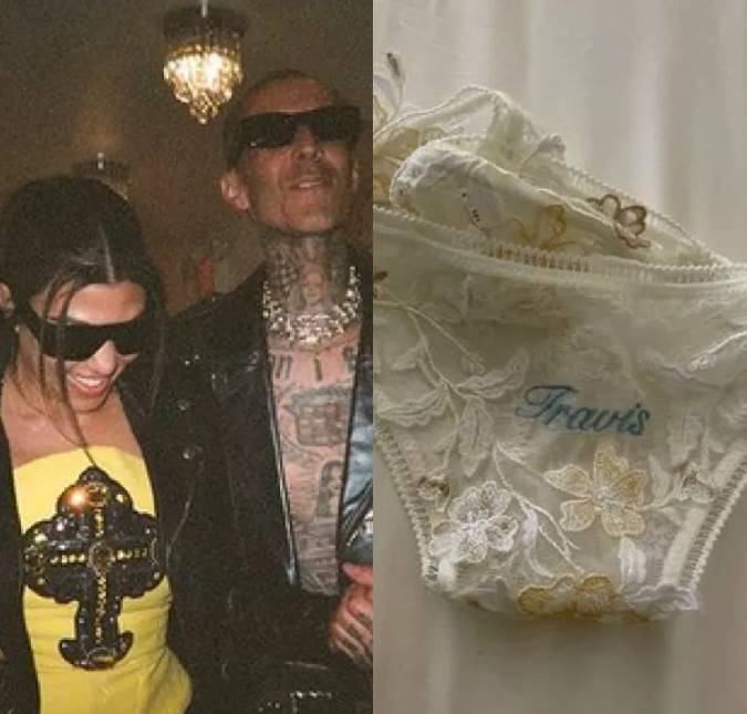 Kourtney Kardashian exibe calcinha com nome do marido, Travis Barker