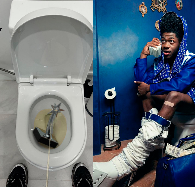 Lil Nas X faz xixi em estátua do <i>BET Awards</i> na capa do novo <i>single</i>