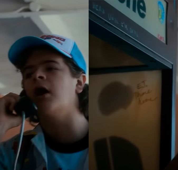 Não é novidade que os irmãos Duffers, criadores da série, adoram colocar elementos de E.T. O Extraterrestre desde a primeira temporada - e na quarta não foi diferente. Durante a cena que Dustin usa o telefone público, é possível ver uma frase bastante conhecida dos fãs de Steven Spielberg: E.T... Telefone... Minha casa. Sem contar que eles vivem andando de bicicleta, assim como Elliot.