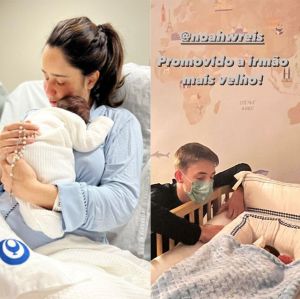 Fernanda Vasconcellos mostra filho recém-nascido com o irmão mais velho, filho de Danielle Winits