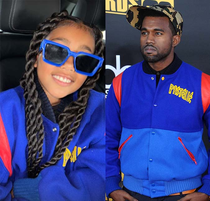 North West aparece vestindo casaco já usado por seu pai, Kanye West, na Temporada de Alta-Costura de Paris!