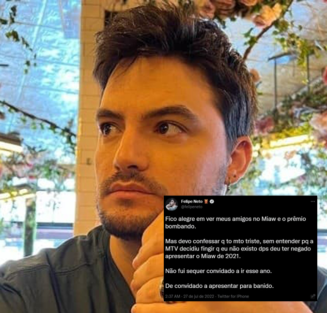 Felipe Neto diz ter sido <i>banido</i> do <i>MTV Miaw 2022</i> após negar apresentar o prêmio, entenda!