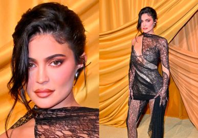 Kylie Jenner arranca suspiros ao usar vestido com transparência em Paris