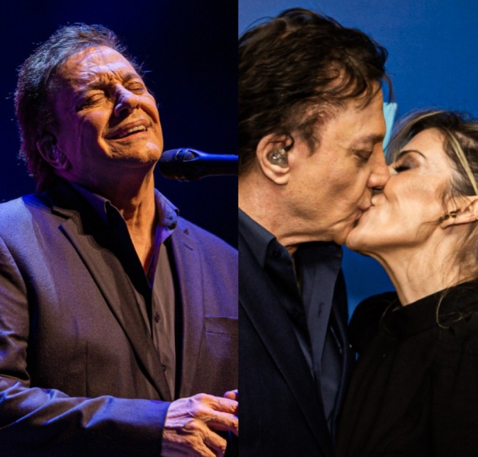 Fábio Jr. se emociona em <i>show</i> e ganha beijão da esposa nos bastidores