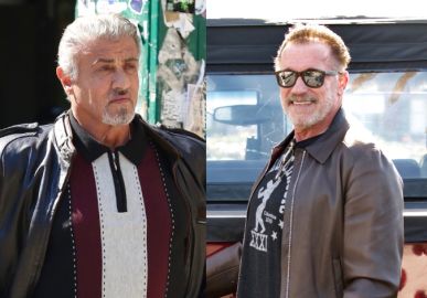 Sylvester Stallone e Arnold Schwarzenegger posam esculpindo abóboras de <I>Halloween</i>