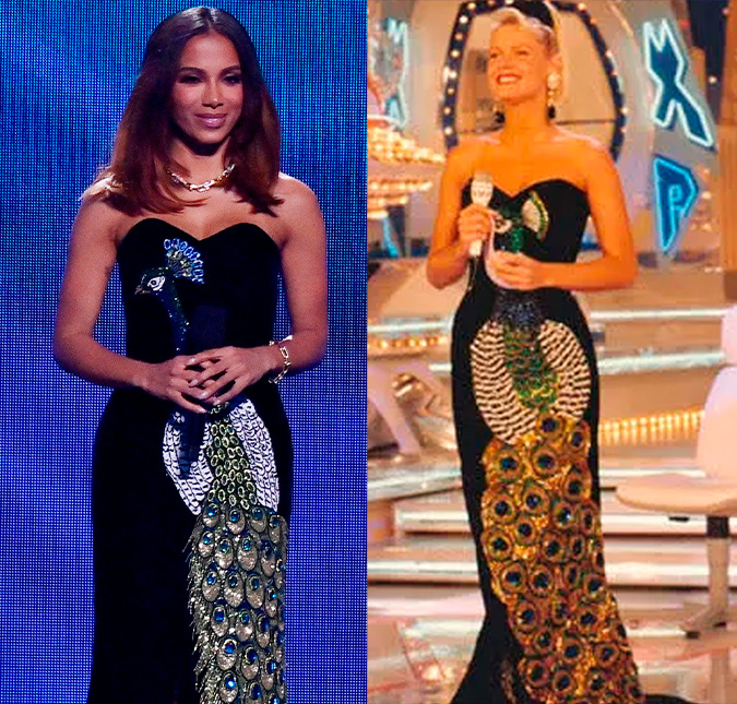 Xuxa Meneghel comenta <I>look</i> de Anitta no <I>Grammy Latino 2022</i> inspirado em seu vestido de pavão: <I>Tem gestos que valem mais que homenagem</i>