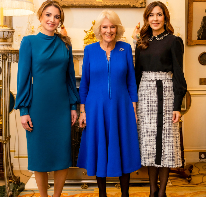 Rainha Consorte Camilla recebe Rainha Rania da Jordânia e Princesa Mary da Dinamarca