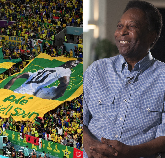 Internado, Pelé é homenageado no jogo da seleção brasileira, e Galvão Bueno manda recado: - <i>Estou com você. Eu não, o Brasil inteiro</i>