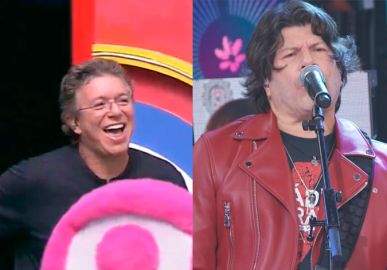 Boninho e Paulo Ricardo mexem o esqueleto ao som de música-tema do <I>BBB23</i>; veja
