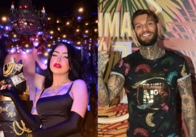 Mirella e Lucas Lucco são vistos andando de mãos dadas e brincando em avião
