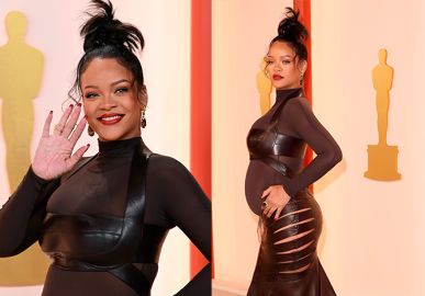 Rihanna exibe barrigão de gravidez no <I>Oscar 2023</i>