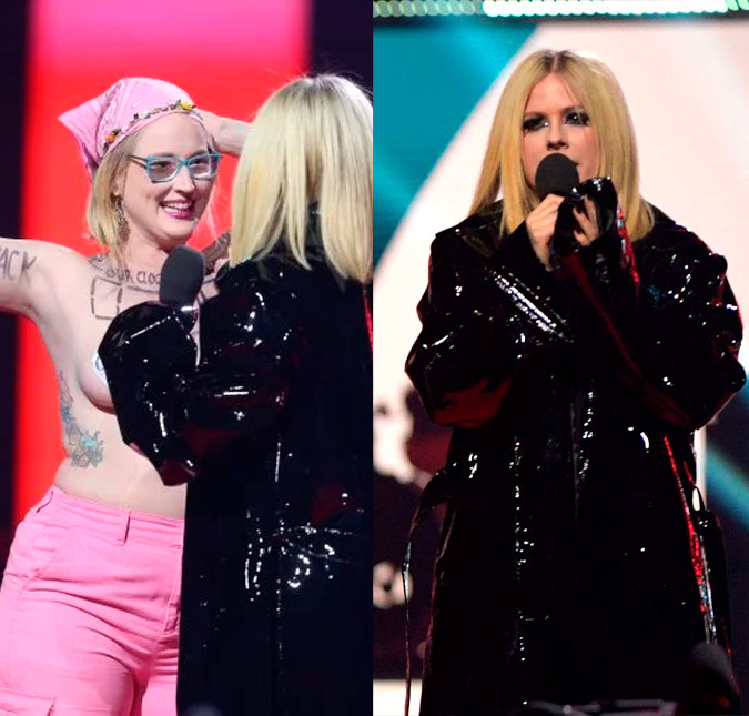 Avril Lavigne perde a paciência com ativista de <I>topless</i> que interrompeu seu discurso em premiação