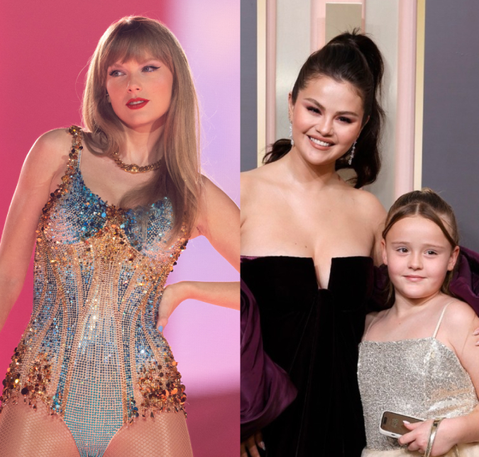 Durante <I>show</i>, Taylor Swift presenteia irmã de Selena Gomez com chapéu e recebe pulseira da amizade da garotinha