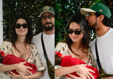 Thaila Ayala deixa a maternidade com a filha caçula nos braços