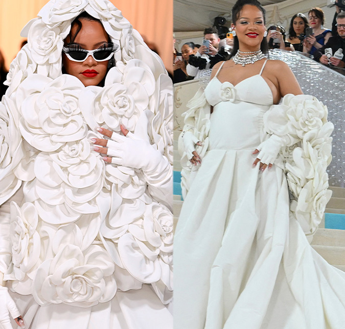 Atrasada? Rihanna perde a hora e é a última a chegar no <I>MET Gala 2023</i>, mas não deixa de exibir <I>look</i> icônico