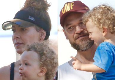 Fabíula Nascimento e Emilio Dantas curtem praia com os filhos, Roque e Raul