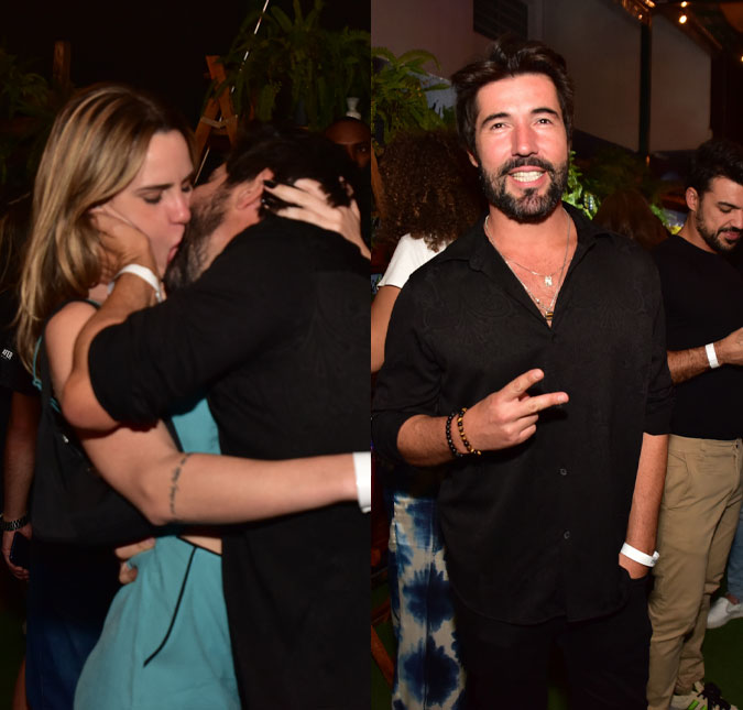 Ex-marido de filha de Leonardo, Sandro Pedroso beija muito participante de <i>Túnel do Amor</i> em festa