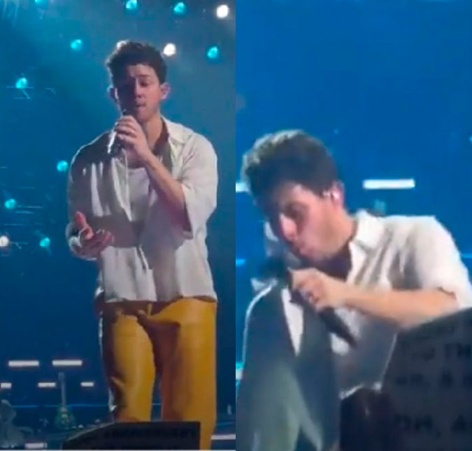 Nick Jonas cai em buraco no palco durante <i>show</i> dos <i>Jonas Brothers</i> em Boston; assista