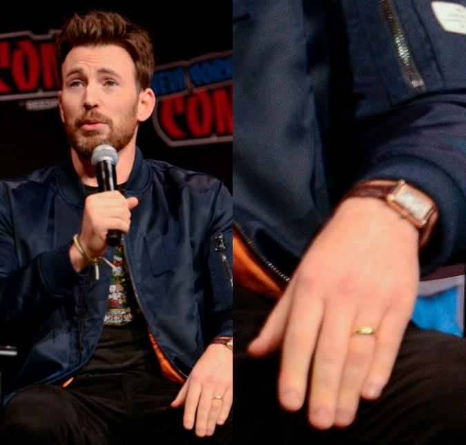Chris Evans é visto usando aliança publicamente pela primeira vez e fala sobre as duas cerimônias de casamento