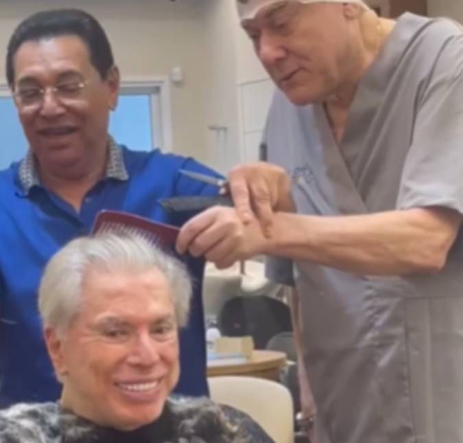 Em rara aparição, Silvio Santos aparece tendo cabelo penteado por Milton Neves