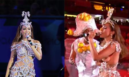 Anitta arrasa em <i>show</i> com Zeca Pagodinho e Alcione na Sapucaí - e enfrenta problema com fantasia, ficando com os seios de fora; veja