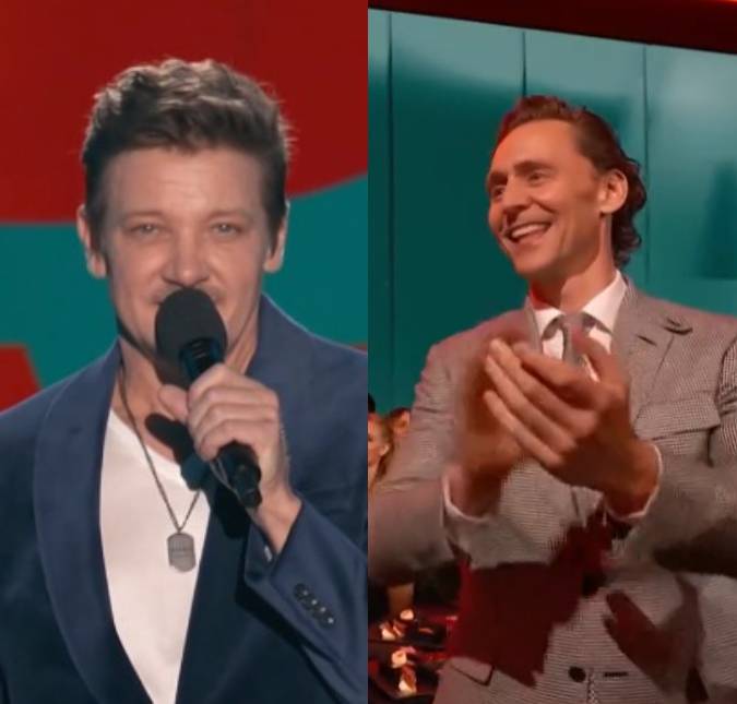 Depois de grave acidente, Jeremy Renner apresenta prêmio no <i>People's Choice Awards</i> e é aplaudido de pé por Tom Hiddleston