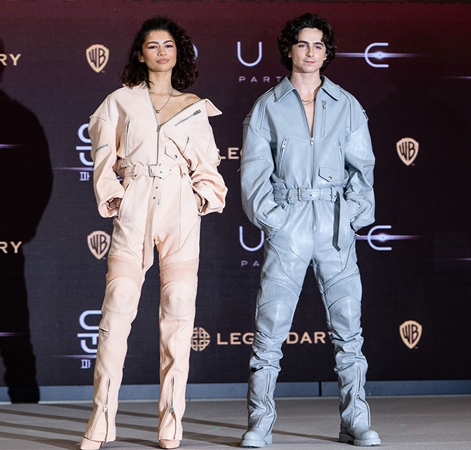 Zendaya e Timothée Chalamet usam <I>looks</i> iguais durante première de <I>Duna 2</i> na Coreia do Sul