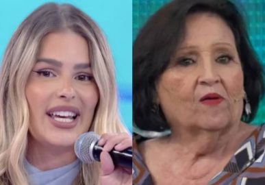 Déa Lucia maceta Yasmin Brunet no <I>Domingão com Huck: Quem está lá precisa aguentar tudo, ouvir tudo</i>