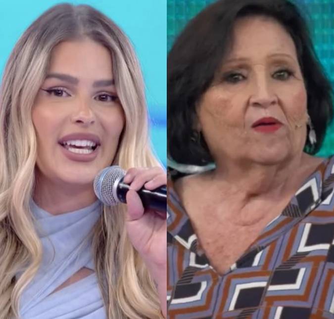 Déa Lucia maceta Yasmin Brunet no <I>Domingão com Huck: Quem está lá precisa aguentar tudo, ouvir tudo</i>