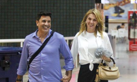 Sorridentes, Ana Hickmann e Edu Guedes são flagrados em aeroporto no Rio de Janeiro