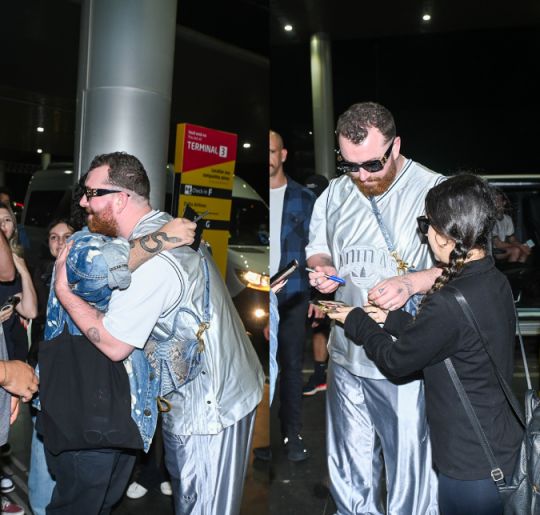 Sam Smith dá <I>show</I> de carisma durante embarque em aeroporto de São Paulo