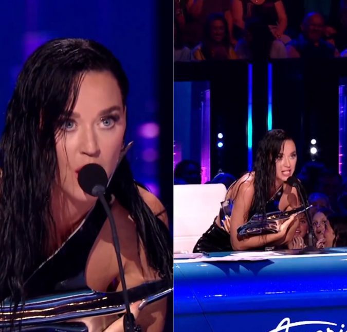 Roupa de Katy Perry desmancha durante gravação de programa, mas cantora brinca: Sua música quebrou o meu top A cantora quase mostrou demais após ser deixada na mão pela peça futurística