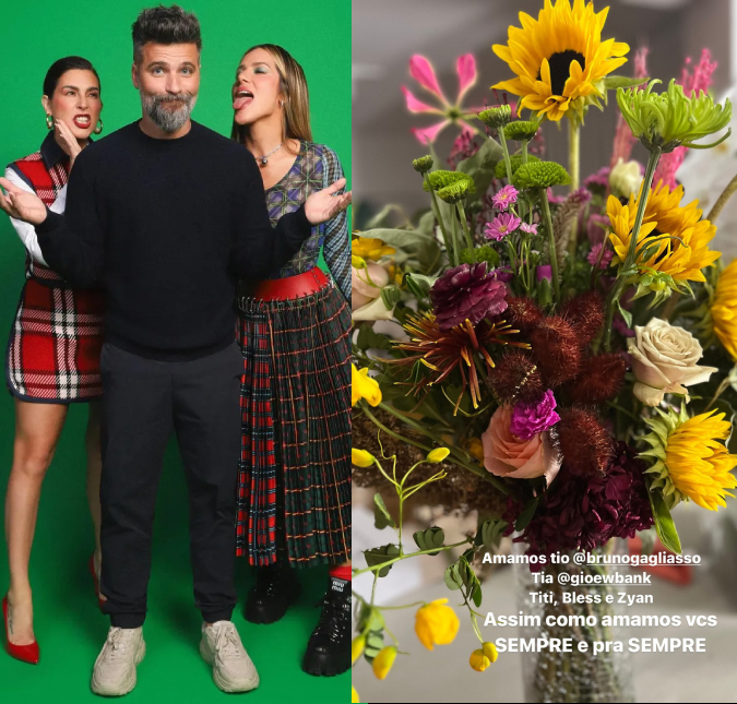 Após polêmica, Fernanda Paes Leme recebe flores de Bruno Gagliasso e Giovanna Ewbank e declara: <I>Sempre e pra sempre</i>